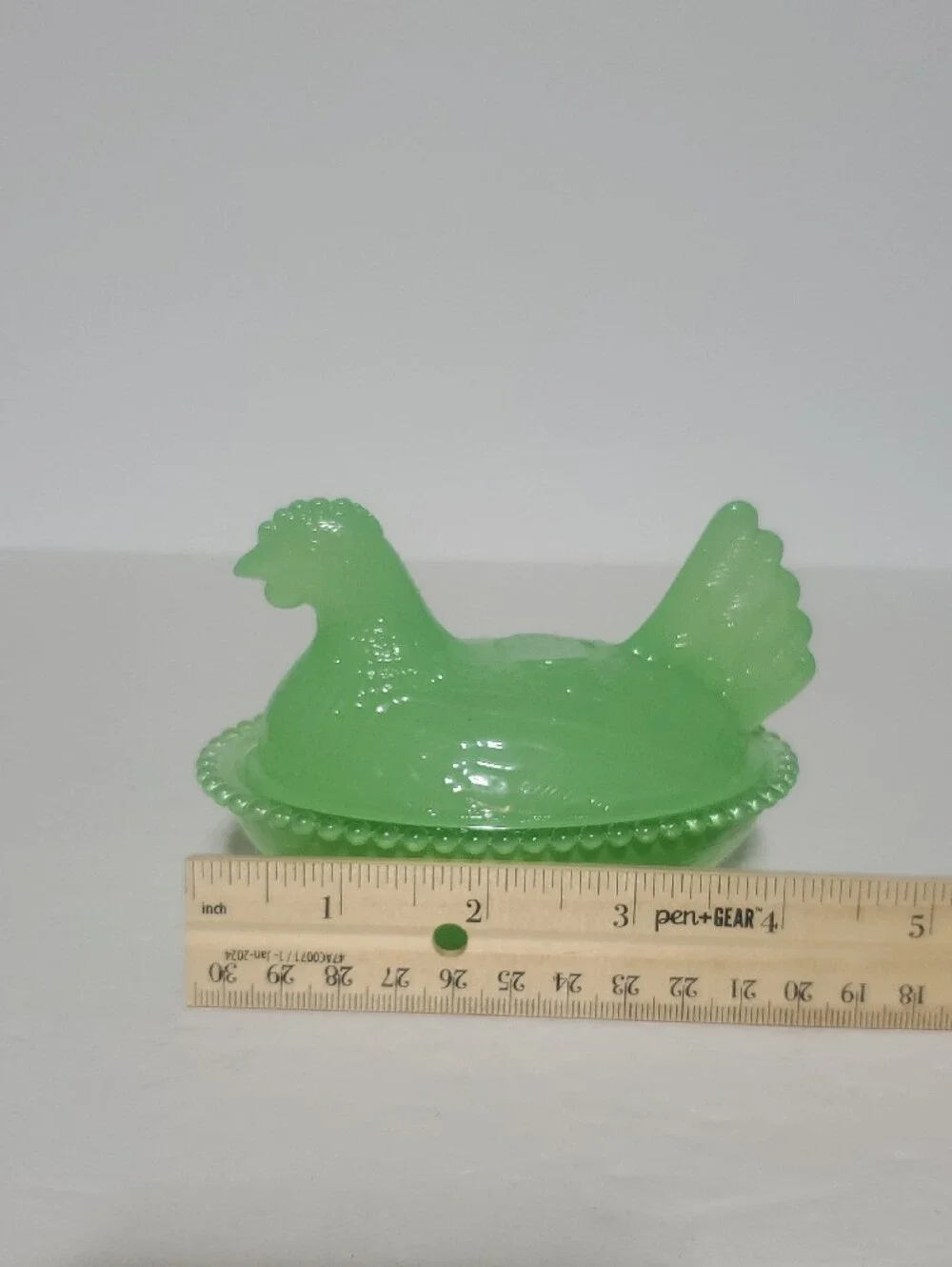 Green Glass Hen on Nest Dish